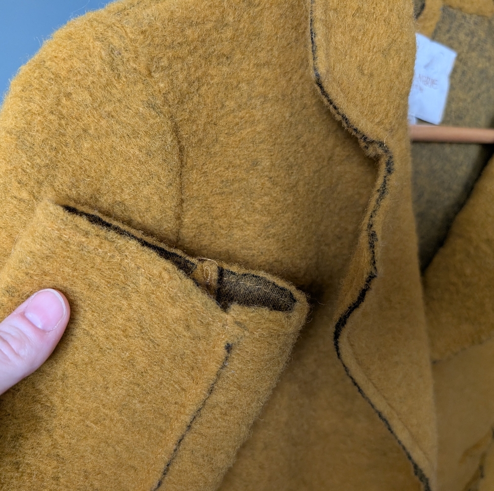🇮🇹 Beautiful Textured Mustard Yellow Single-Button Blazer Jacket - S - Picture 4 of 12